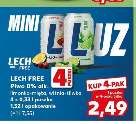 Piwo bezalkoholowe Lech Free Limonka-Mięta 4-pak promocja w Kaufland