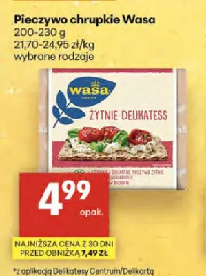 Pieczywo chrupkie Wasa żytnie delikatess promocja w Delikatesy Centrum
