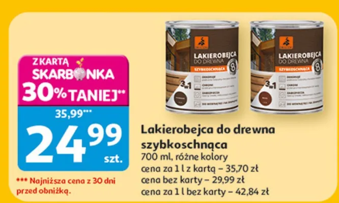 Lakierobejca do drewna szybkoschnąca, różne kolory promocja w Auchan