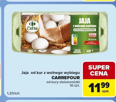 Jajka kurze od kur z wolnego wybiegu Carrefour od kury zielononóżki promocja w Carrefour Express