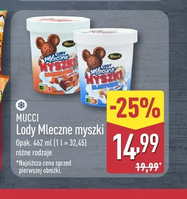 Lody Mleczne myszki karmelowe Mucci promocja w Aldi