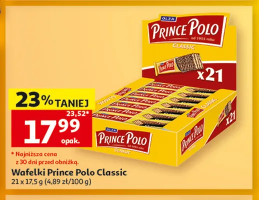 Wafelki Prince Polo Classic 21-pak 17,5 g promocja w Auchan