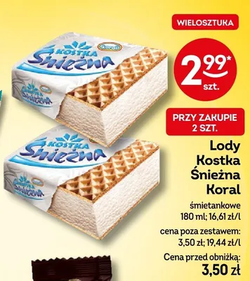 Lody kostka śnieżna koral śmietankowe promocja w Żabka