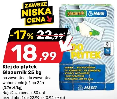 Klej do płytek Glazurnik 25 kg promocja w Bricomarche