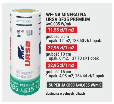 Wełna mineralna URSA DF35 PREMIUM grubość 15cm promocja w Merkury Market
