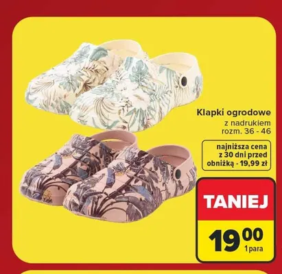 Klapki ogrodowe z nadrukiem promocja w Carrefour