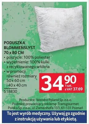 Poduszka Blommenslyst 70 x 80 cm promocja w Selgros