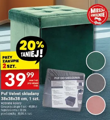 Puf Velvet składany 38x38x38 cm, 1 szt. promocja w Twój Market