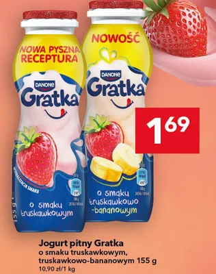 Jogurt pitny Gratka Danone o smaku truskawkowym promocja w LEWIATAN