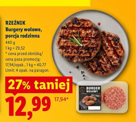 Burgery wołowe porcja rodzinna Rzeźnik promocja w Lidl