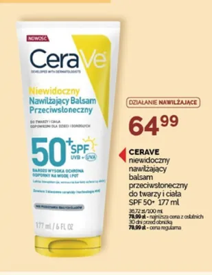 Balsam przeciwsłoneczny CeraVe niewidoczny nawilżający do twarzy i ciała SPF 50+ promocja w Ziko Dermo