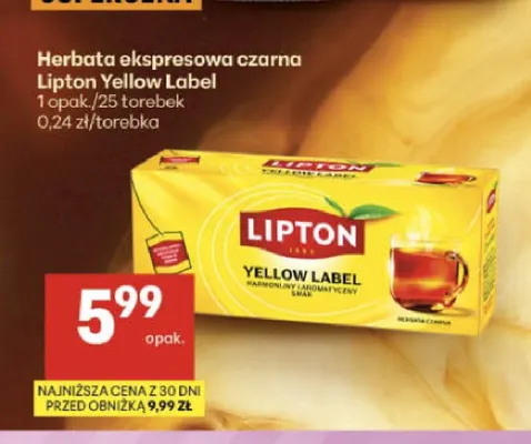 Herbata ekspresowa czarna Lipton Yellow Label promocja w Delikatesy Centrum