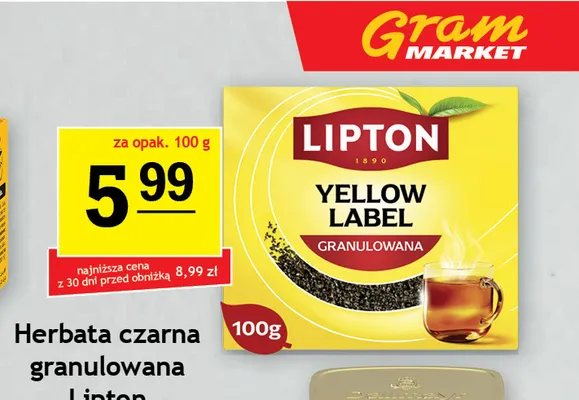 Herbata czarna granulowana Lipton Yellow Label promocja w Gram Market