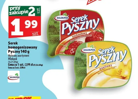 Serek homogenizowany Pyszny Mlekpol truskawkowy promocja w TOPAZ