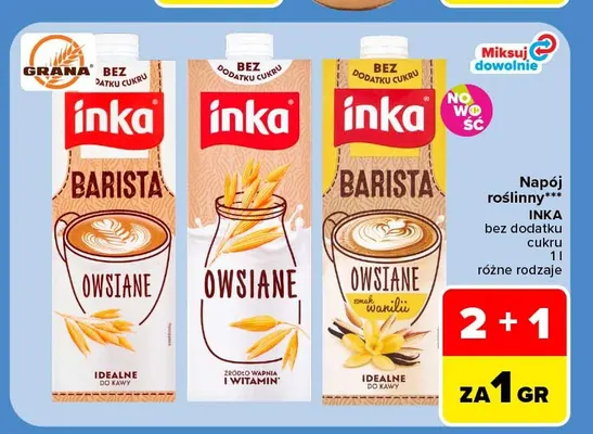 Napój roślinny owsiany waniliowy bez dodatku cukru Inka Barista promocja w Carrefour Market