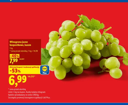 Winogrona jasne bezpestkowe luzem promocja w Lidl