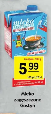 Mleko zagęszczone Gostyń niesłodzone 7,5% promocja w Gram Market