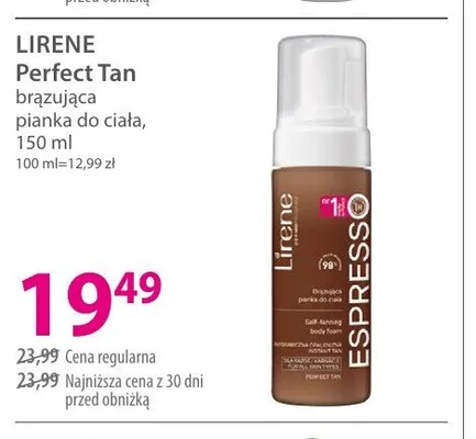 Brązująca pianka do ciała Lirene Perfect Tan promocja w Hebe