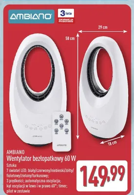 Wentylator bezłopatkowy 60W AMBIANO promocja w Aldi
