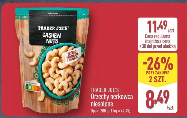 Orzechy nerkowca niesolone promocja w Aldi