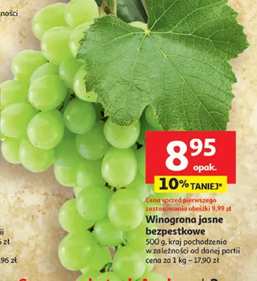 Winogrona jasne bezpestkowe bio Hey, vita! promocja w Auchan