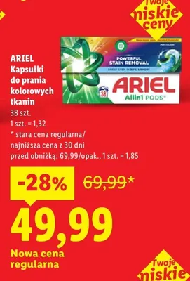 Kapsułki do prania kolorowych tkanin Ariel promocja w Lidl