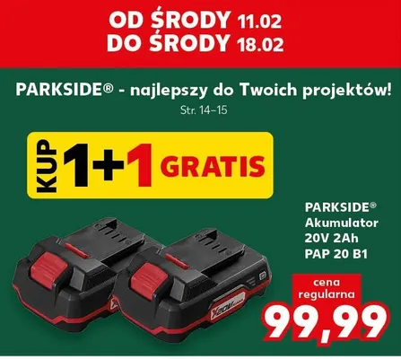 Akumulator 20 V2Ah PAP 20 B1 1+1 GRATIS Parkside promocja w Kaufland