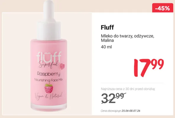 Mleko do twarzy odżywcze Fluff Malina promocja w Rossmann