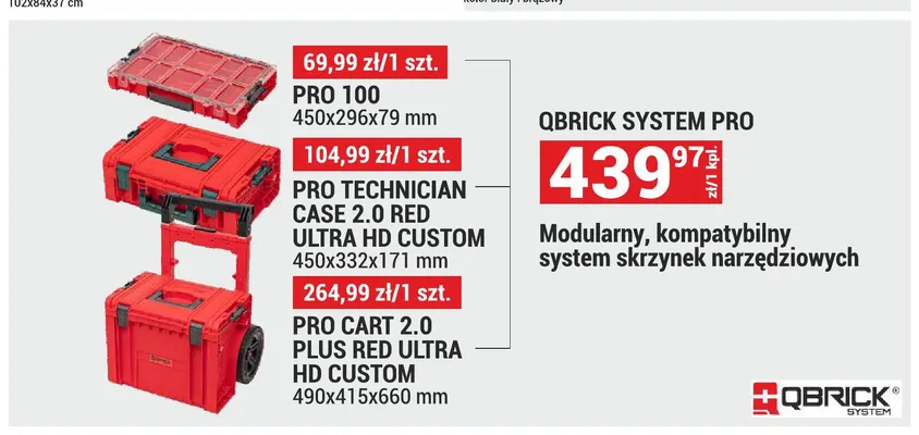 Skrzynka narzędziowa Pro Cart 2,0 Plus Red Ultra Hd Custom Qbrick System promocja w Merkury Market