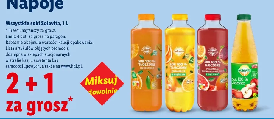 Sok jabłko Solevita 100% promocja w Lidl