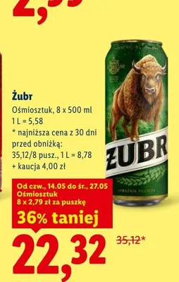 Piwo Żubr 8-pak 500ml promocja w Lidl