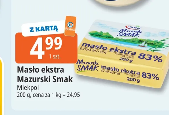 Masło ekstra Mazurski Smak Mlekpol promocja w Leclerc