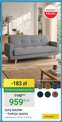 Sofa NAOMI z funkcją spania promocja w ERLI