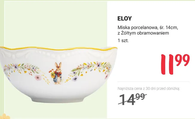 Miska porcelanowa, śr. 14 cm, z żółtym obramowaniem promocja w Rossmann
