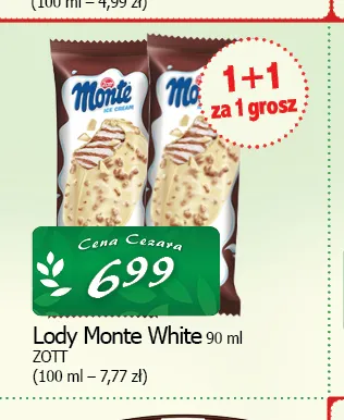Lody Monte White Zott promocja w CEZAR Delikatesy