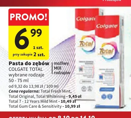 Pasta do zębów Colgate Total promocja w Intermarche