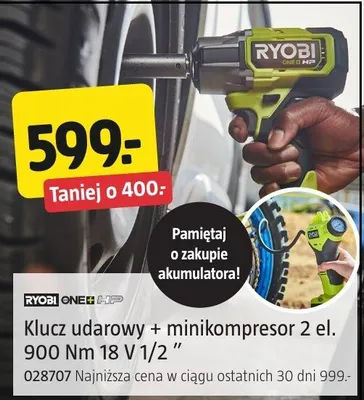 Klucz udarowy + minikompresor 2el. 900Nm 18V 1/2" promocja w Jula