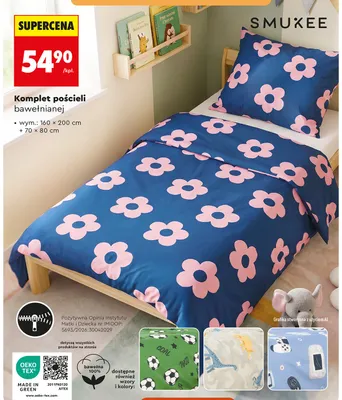 Komplet pościeli bawełnianej Smukee 160x200 cm + 70x80 cm promocja w Biedronka