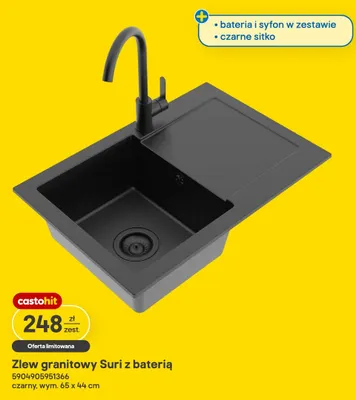 Zlew granitowy Suri z baterią promocja w Castorama