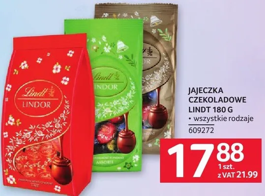 Jajeczka czekoladowe Lindt 180g różne rodzaje promocja w Selgros