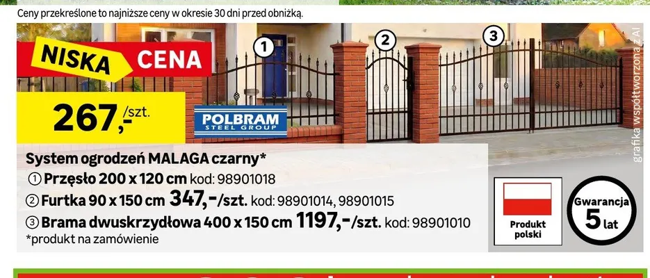 Brama dwuskrzydłowa Polbram Malaga promocja w Leroy Merlin