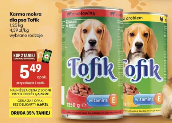 Karma mokra dla psa Tofik z drobiem promocja w Delikatesy Centrum