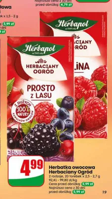 Herbatka owocowa Herbaciany Ogród Prosto z lasu Herbapol promocja w Dino