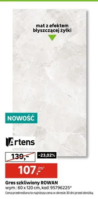Gres szkliwiony Artens ROWAN mat z efektem błyszczącej żyłki 60x120cm promocja w Leroy Merlin