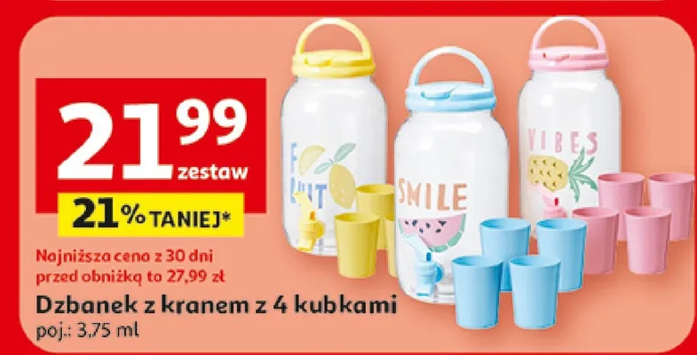 Dzbanek z kranem z 4 kubkami promocja w Auchan