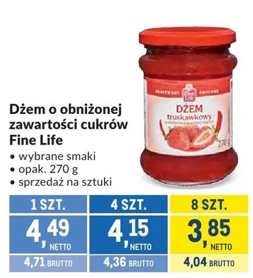Dżem o obniżonej zawartości cukrów Fine Life promocja w Makro