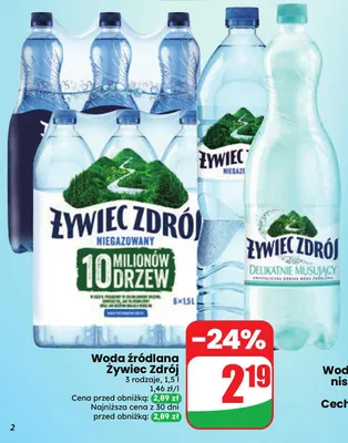 Woda źródlana gazowana Żywiec Zdrój delikatnie musująca promocja w Dino