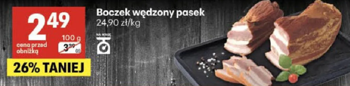 Boczek wędzony pasek Stanisławów promocja w Delikatesy Centrum