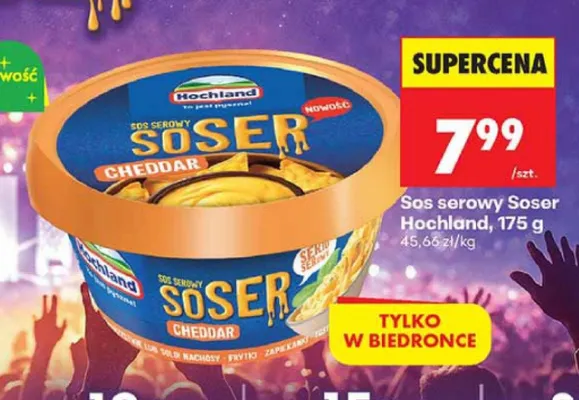 Sos serowy Soser Hochland Cheddar promocja w Biedronka