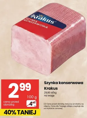 Szynka konserwowa Krakus na wagę promocja w Delikatesy Centrum